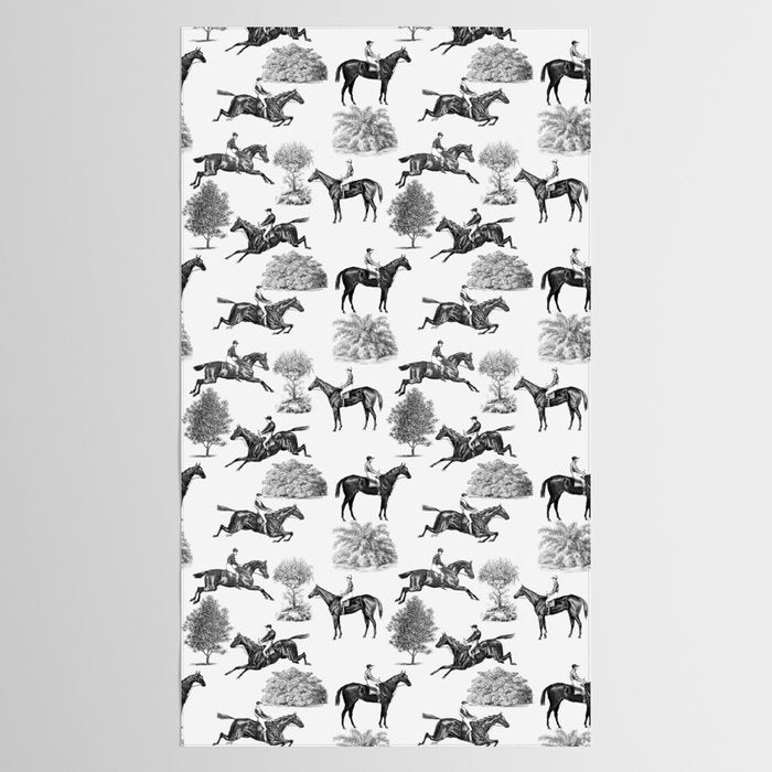 Horse Racing Black and White Toile Pattern  Tablecloth Gallery Image 2
