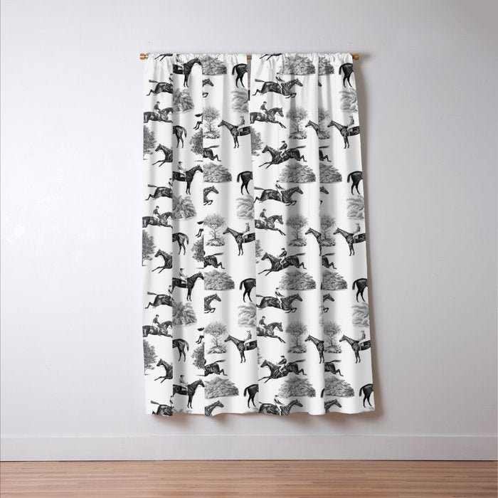 Horse Racing Black and White Toile Pattern  Window Curtain Gallery Image 3