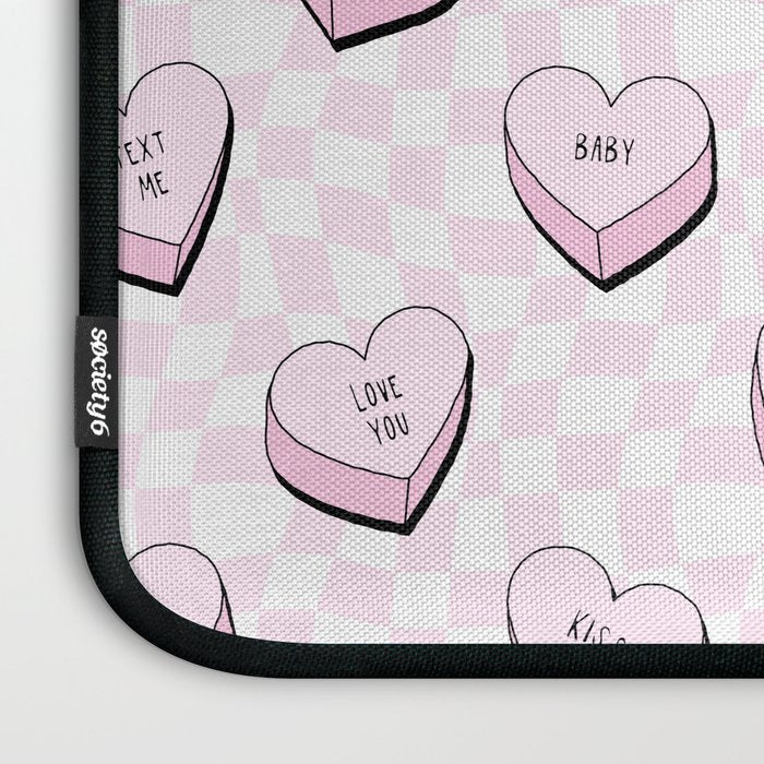Pink love heart candy checkered pattern Laptop Sleeve Gallery Image 3