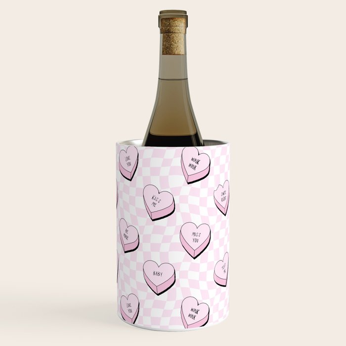 Pink love heart candy checkered pattern Wine Chiller Gallery Image 3
