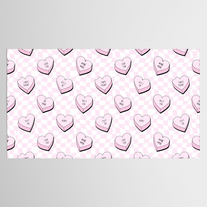Pink love heart candy checkered pattern Tablecloth Gallery Image 2