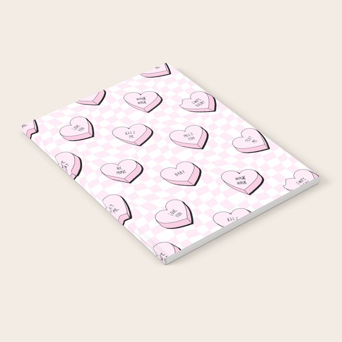 Pink love heart candy checkered pattern Notebook Gallery Image 2