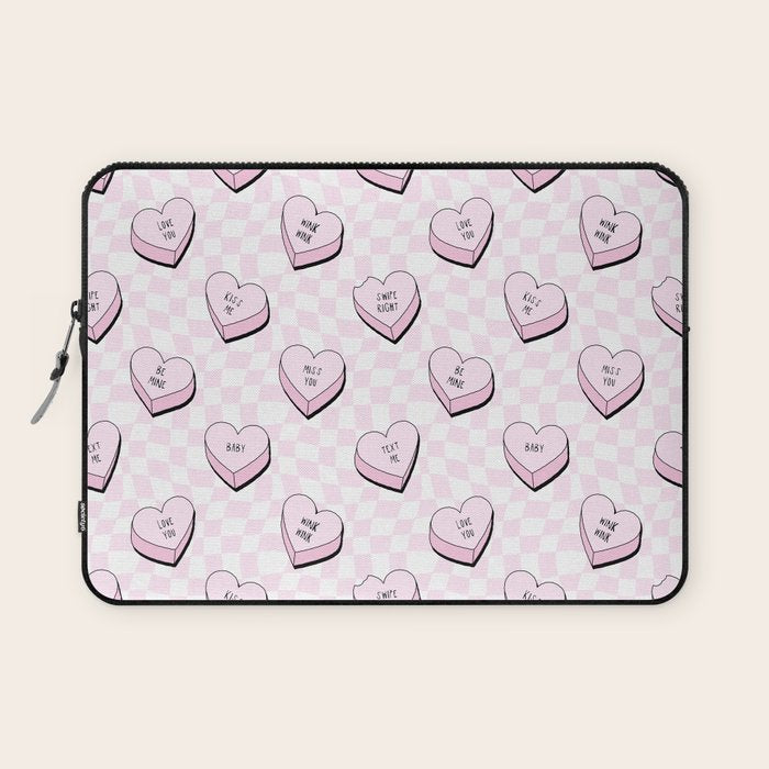 Pink love heart candy checkered pattern Laptop Sleeve Gallery Image 1