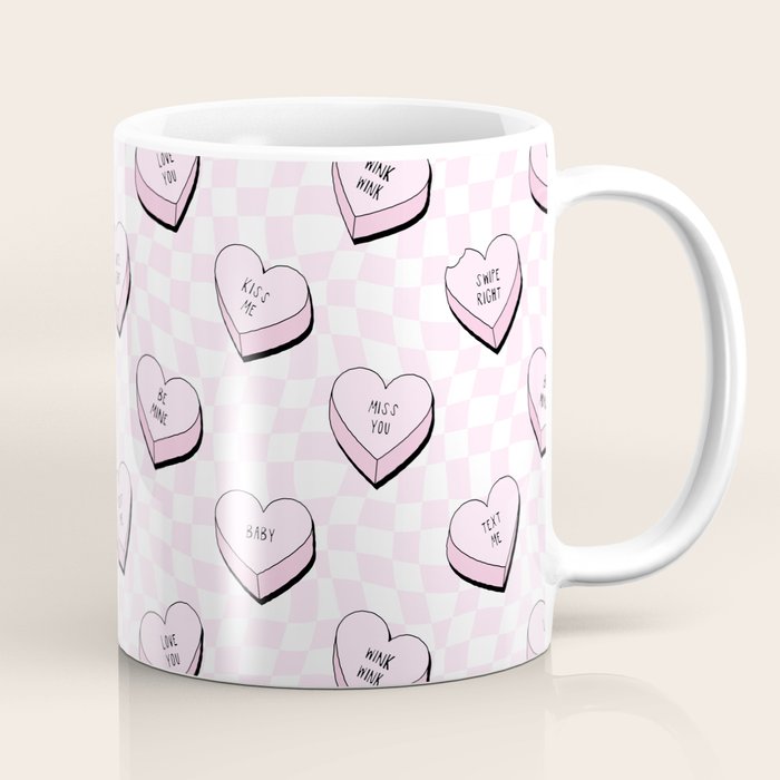 Pink love heart candy checkered pattern Coffee Mug Gallery Image 1
