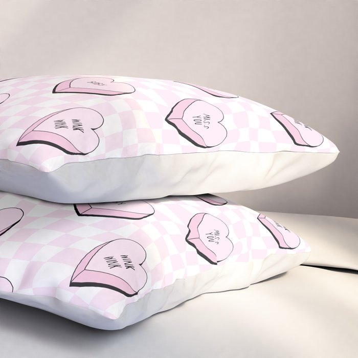 Pink love heart candy checkered pattern Pillow Sham Gallery Image 3