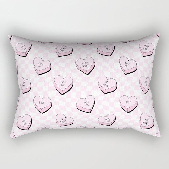 Pink love heart candy checkered pattern Rectangular Pillow Gallery Image 2