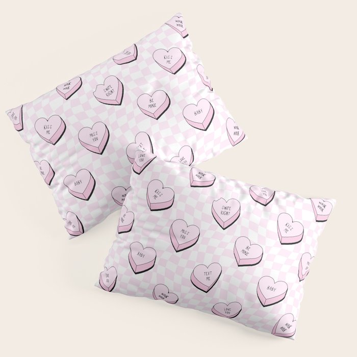 Pink love heart candy checkered pattern Pillow Sham Gallery Image 1