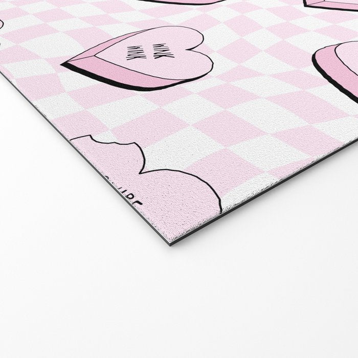 Pink love heart candy checkered pattern Welcome Mat Gallery Image 2