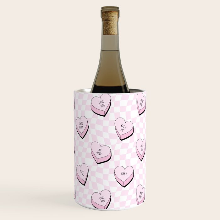 Pink love heart candy checkered pattern Wine Chiller Gallery Image 2