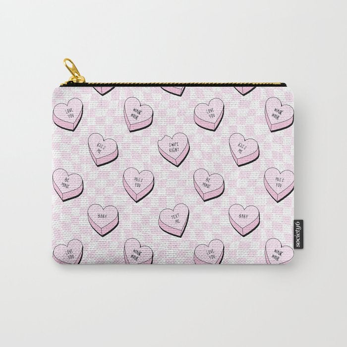 Pink love heart candy checkered pattern Carry All Pouch Gallery Image 1