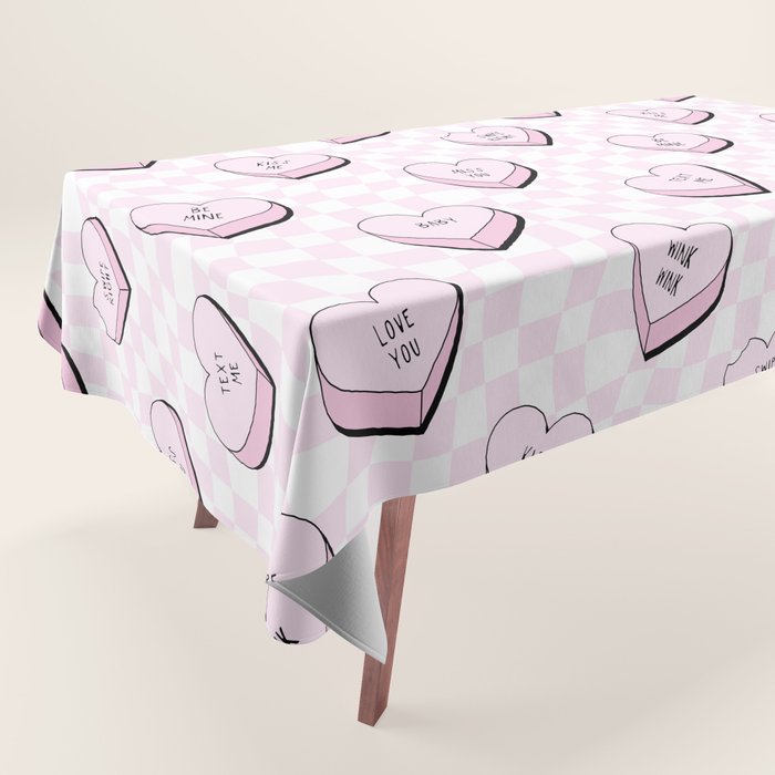 Pink love heart candy checkered pattern Tablecloth Gallery Image 1