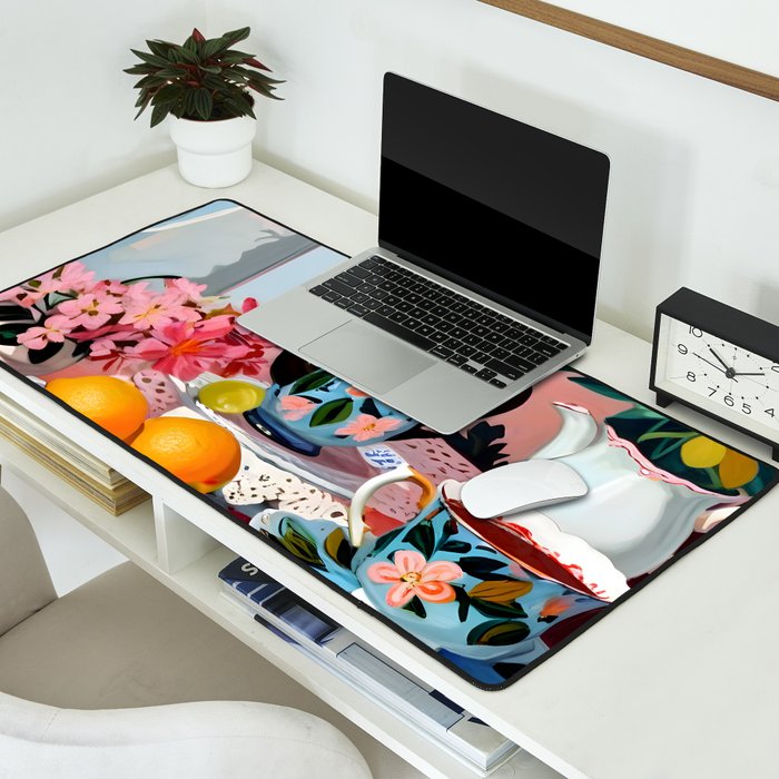 Earl Brown Tea Time, Tea Cups Supper High Tea, Slow Living Eclectic Whimsical Maximalist, Lemons Food Coffee Desk Mat Gallery Image 2