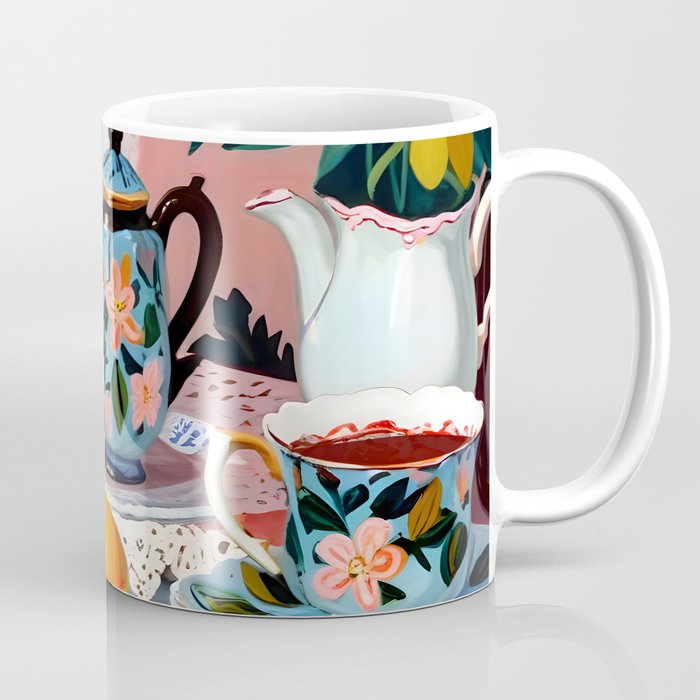 Earl Brown Tea Time, Tea Cups Supper High Tea, Slow Living Eclectic Whimsical Maximalist, Lemons Food Coffee Coffee Mug Gallery Image 1