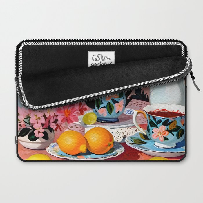 Earl Brown Tea Time, Tea Cups Supper High Tea, Slow Living Eclectic Whimsical Maximalist, Lemons Food Coffee Laptop Sleeve Gallery Image 2