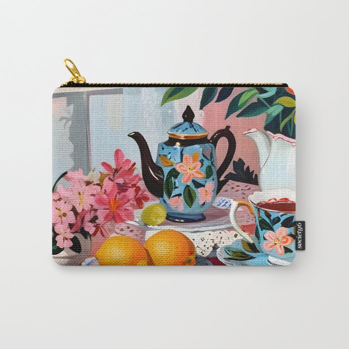 Earl Brown Tea Time, Tea Cups Supper High Tea, Slow Living Eclectic Whimsical Maximalist, Lemons Food Coffee Carry All Pouch Gallery Image 1