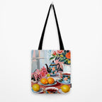 Earl Brown Tea Time, Tea Cups Supper High Tea, Slow Living Eclectic Whimsical Maximalist, Lemons Food Coffee Tote Bag Gallery Image 2