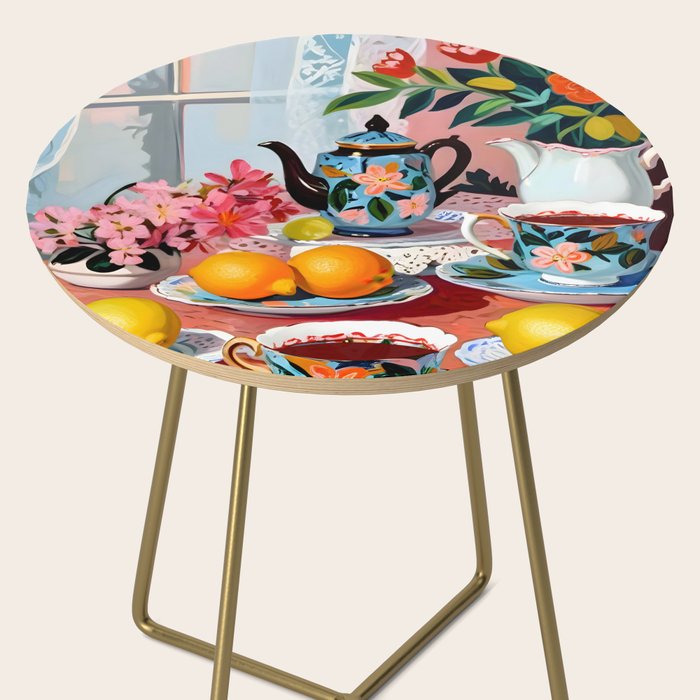 Earl Brown Tea Time, Tea Cups Supper High Tea, Slow Living Eclectic Whimsical Maximalist, Lemons Food Coffee Side Table Gallery Image 2