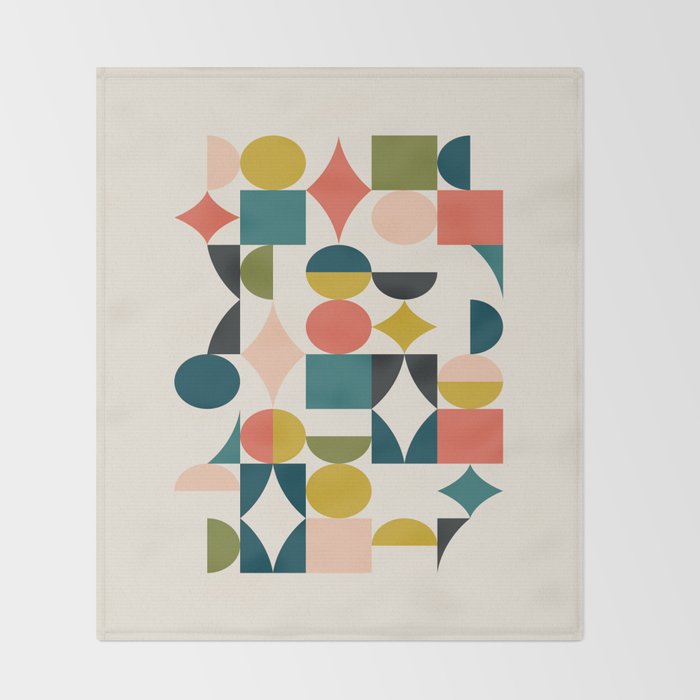 Mid Century Modern Abstract Colorful Shapes Funky Cool Minimalist Pattern Throw Blanket Gallery Image 2