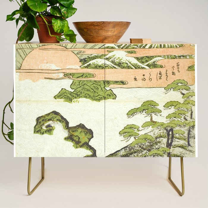 View of Mount Fuji at sunrise on New Year's Day by Isoda Koryusai Credenza Gallery Image 1