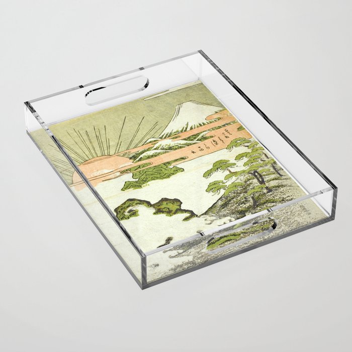 View of Mount Fuji at sunrise on New Year's Day by Isoda Koryusai Acrylic Tray Gallery Image 1