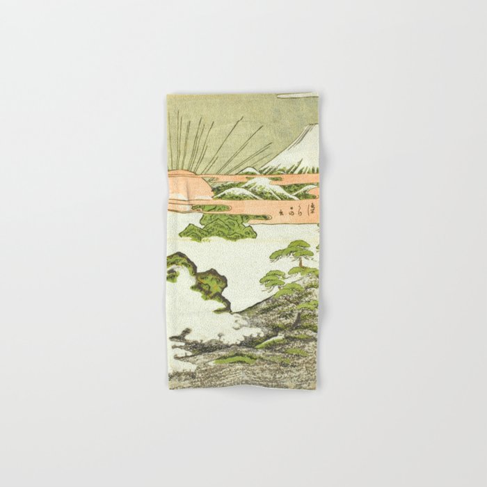 View of Mount Fuji at sunrise on New Year's Day by Isoda Koryusai Bath Towel Gallery Image 1