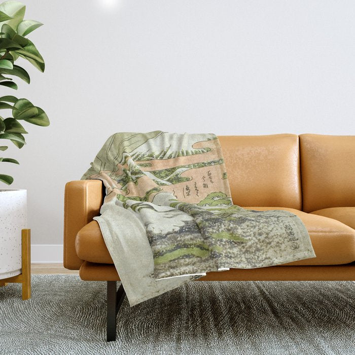 View of Mount Fuji at sunrise on New Year's Day by Isoda Koryusai Throw Blanket Gallery Image 1