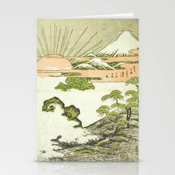 View of Mount Fuji at sunrise on New Year's Day by Isoda Koryusai Stationery Card Gallery Image 2