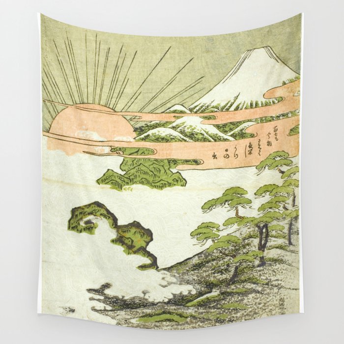 View of Mount Fuji at sunrise on New Year's Day by Isoda Koryusai Wall Tapestry Gallery Image 1