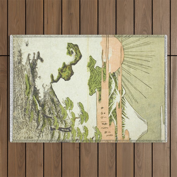 View of Mount Fuji at sunrise on New Year's Day by Isoda Koryusai Outdoor Rug Gallery Image 1