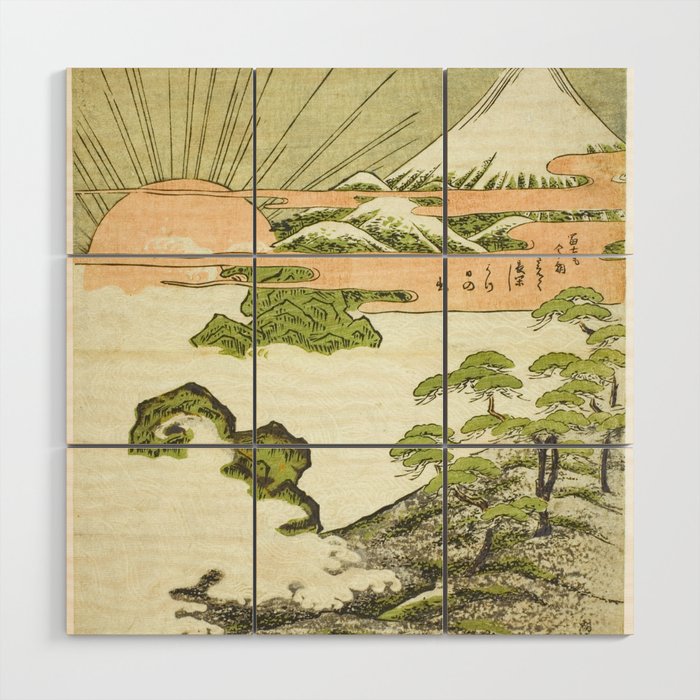 View of Mount Fuji at sunrise on New Year's Day by Isoda Koryusai Wood Wall Art Gallery Image 1