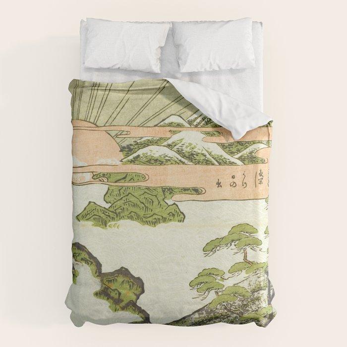 View of Mount Fuji at sunrise on New Year's Day by Isoda Koryusai Duvet Cover Gallery Image 6