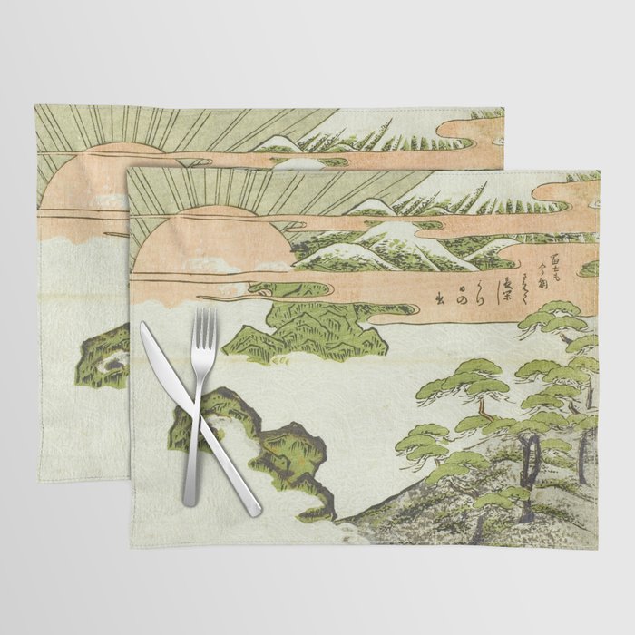 View of Mount Fuji at sunrise on New Year's Day by Isoda Koryusai Placemat Gallery Image 1