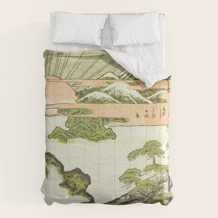 View of Mount Fuji at sunrise on New Year's Day by Isoda Koryusai Comforter Gallery Image 6