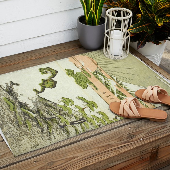 View of Mount Fuji at sunrise on New Year's Day by Isoda Koryusai Outdoor Rug Gallery Image 2