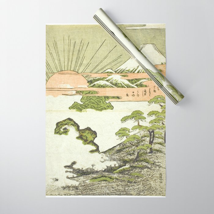 View of Mount Fuji at sunrise on New Year's Day by Isoda Koryusai Wrapping Paper Gallery Image 1