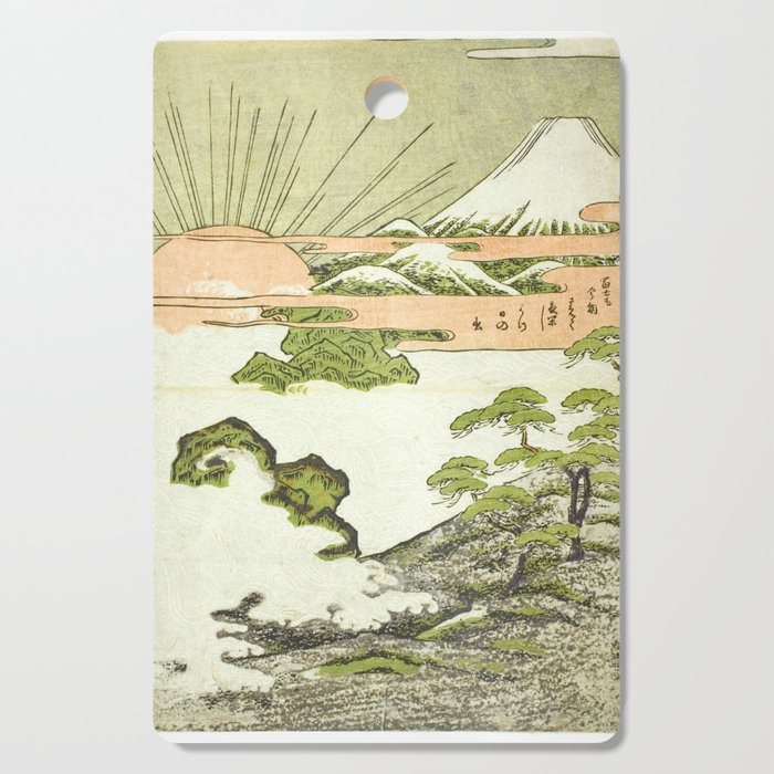 View of Mount Fuji at sunrise on New Year's Day by Isoda Koryusai Cutting Board Gallery Image 1