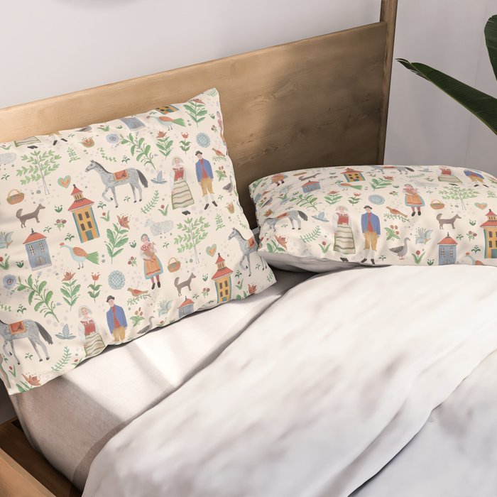 Swedish Folk Art Pillow Sham Gallery Image 2