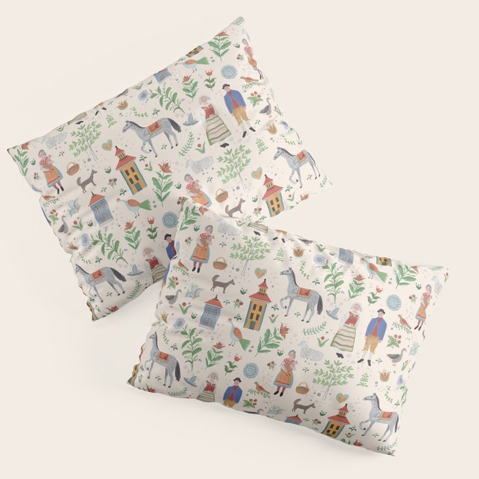 Swedish Folk Art Pillow Sham Gallery Image 3