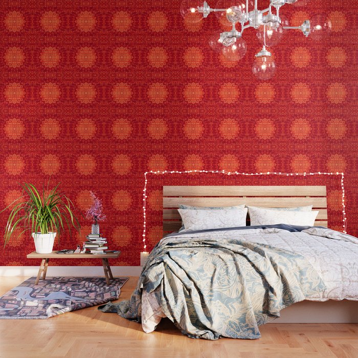 Orange Boho Oriental Traditional Antique Moroccan Style Wallpaper Gallery Image 3
