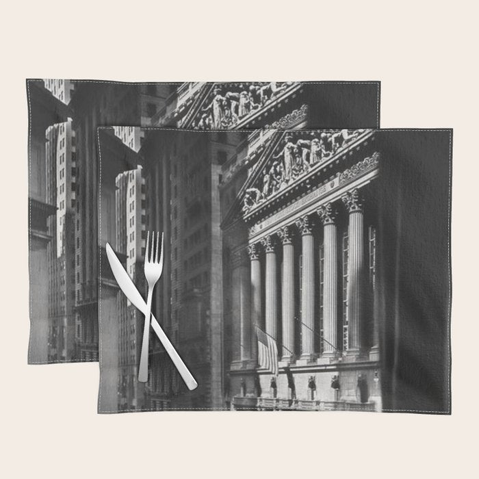 Wall Street, Stock Exchange, New York, New York black and white photograph Placemat Gallery Image 1