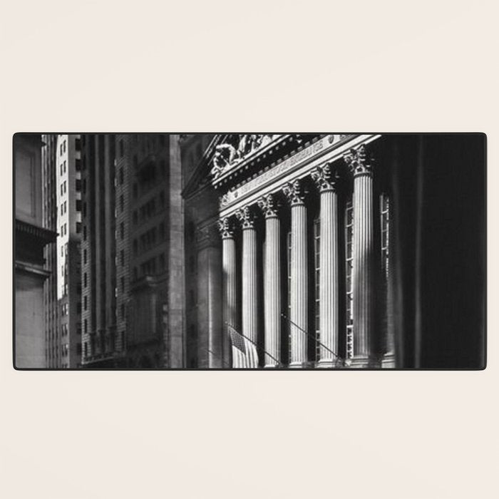 Wall Street, Stock Exchange, New York, New York black and white photograph Desk Mat Gallery Image 3