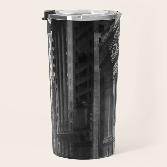 Wall Street, Stock Exchange, New York, New York black and white photograph Travel Mug Gallery Image 3