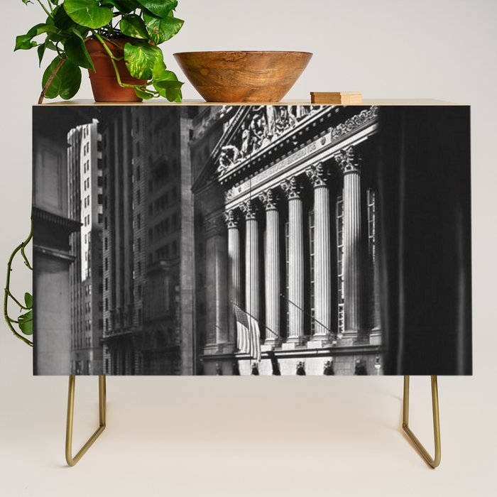 Wall Street, Stock Exchange, New York, New York black and white photograph Credenza Gallery Image 1