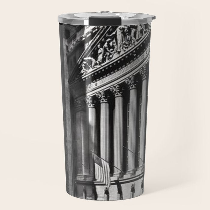 Wall Street, Stock Exchange, New York, New York black and white photograph Travel Mug Gallery Image 1