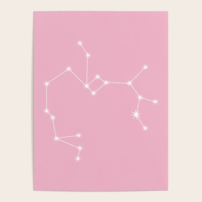 Sagittarius Zodiac Star Constellation Line Art Soft Pink Poster Gallery Image 4