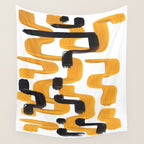 Mid Century Abstract Black & Yellow Fun Pattern 70's Mustard Ripples Lines Retro Style Wall Tapestry Gallery Image 4
