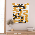 Mid Century Abstract Black & Yellow Fun Pattern 70's Mustard Ripples Lines Retro Style Wall Tapestry Gallery Image 2