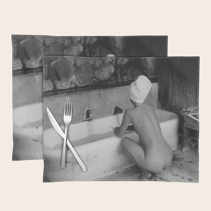 Bath in Paris, Cold Water Flat, Female Nude black and white art photography / photograph Placemat Gallery Image 1