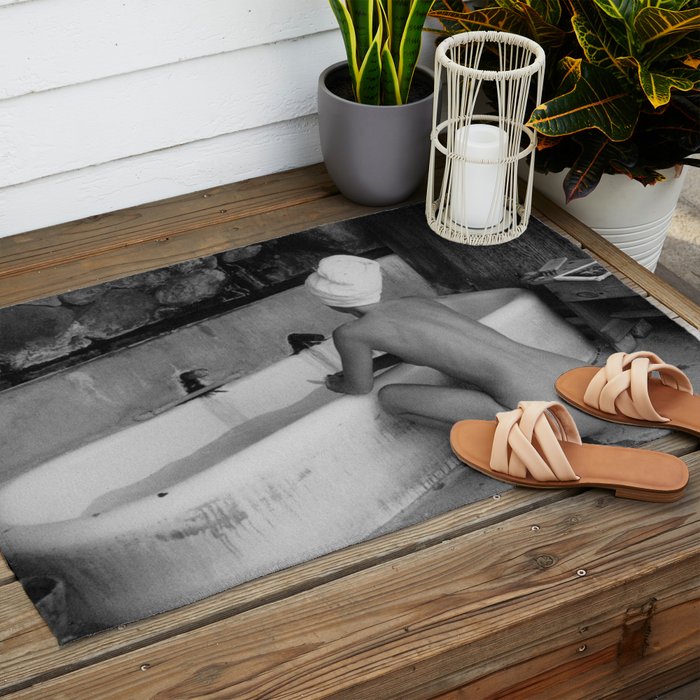 Bath in Paris, Cold Water Flat, Female Nude black and white art photography / photograph Outdoor Rug Gallery Image 2