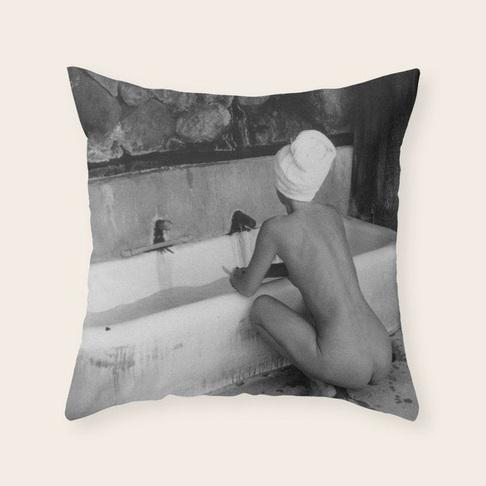 Bath in Paris, Cold Water Flat, Female Nude black and white art photography / photograph Throw Pillow Gallery Image 6